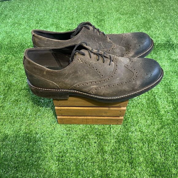 ECCO Kenton Tie Coffee Oxford Wingtip Dress Shoe Brown Suede Mens EU 47 US 13 - Picture 1 of 6